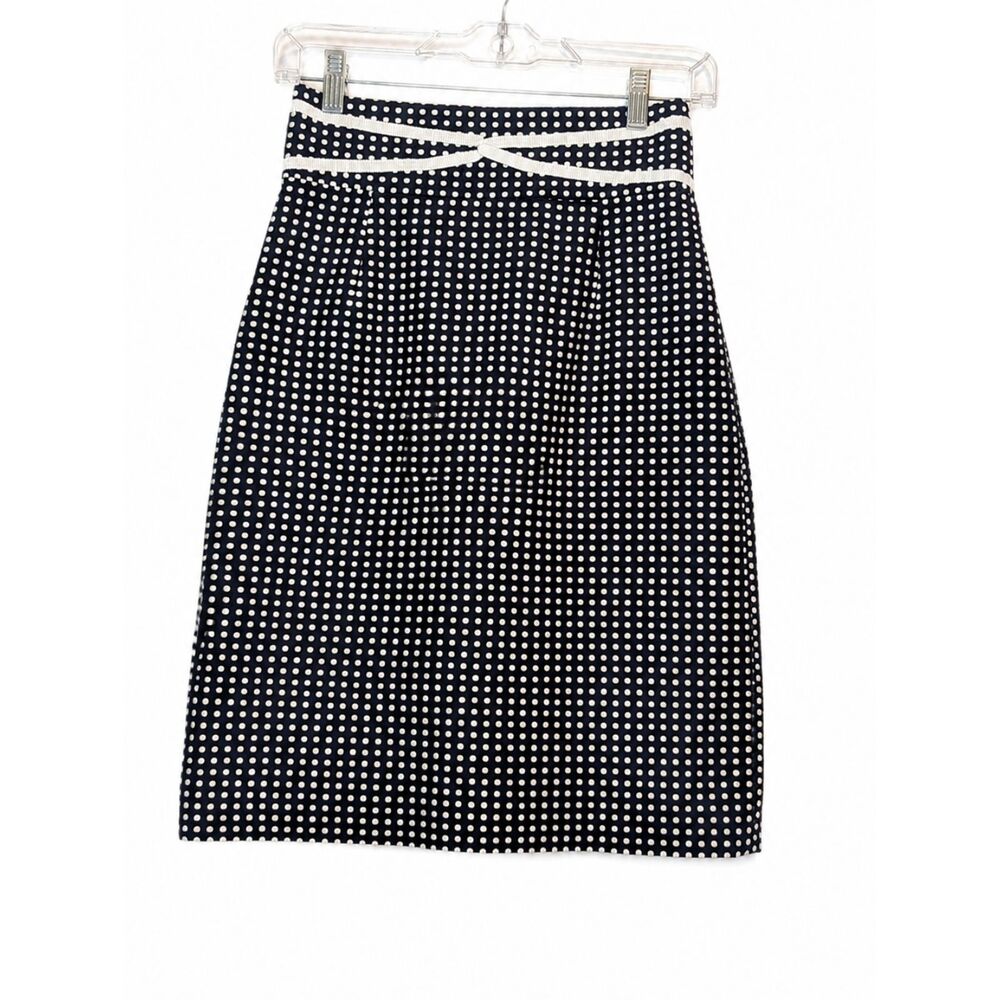 Antonio Melani Navy & White Polka Dot Pencil Skirt Size 0 Career Office Chic